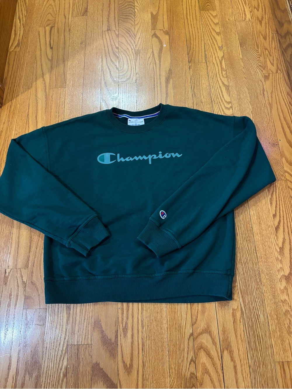 Champion Forest Green Crewneck‎ Sweatshirt Small Boxy Relaxed Fit logo